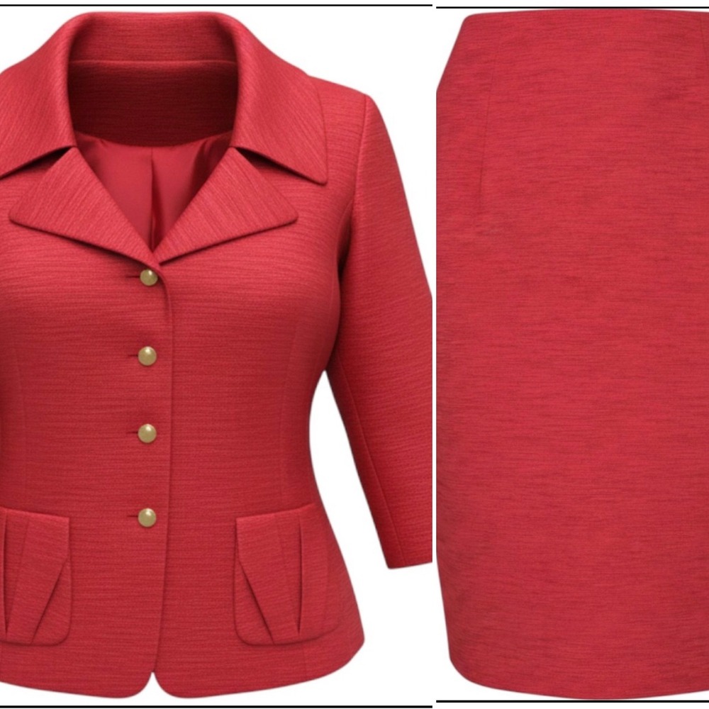 Tahari Arthur S. Levine Red Skirt Suit Set 18W Portrait Collar Gold Buttons